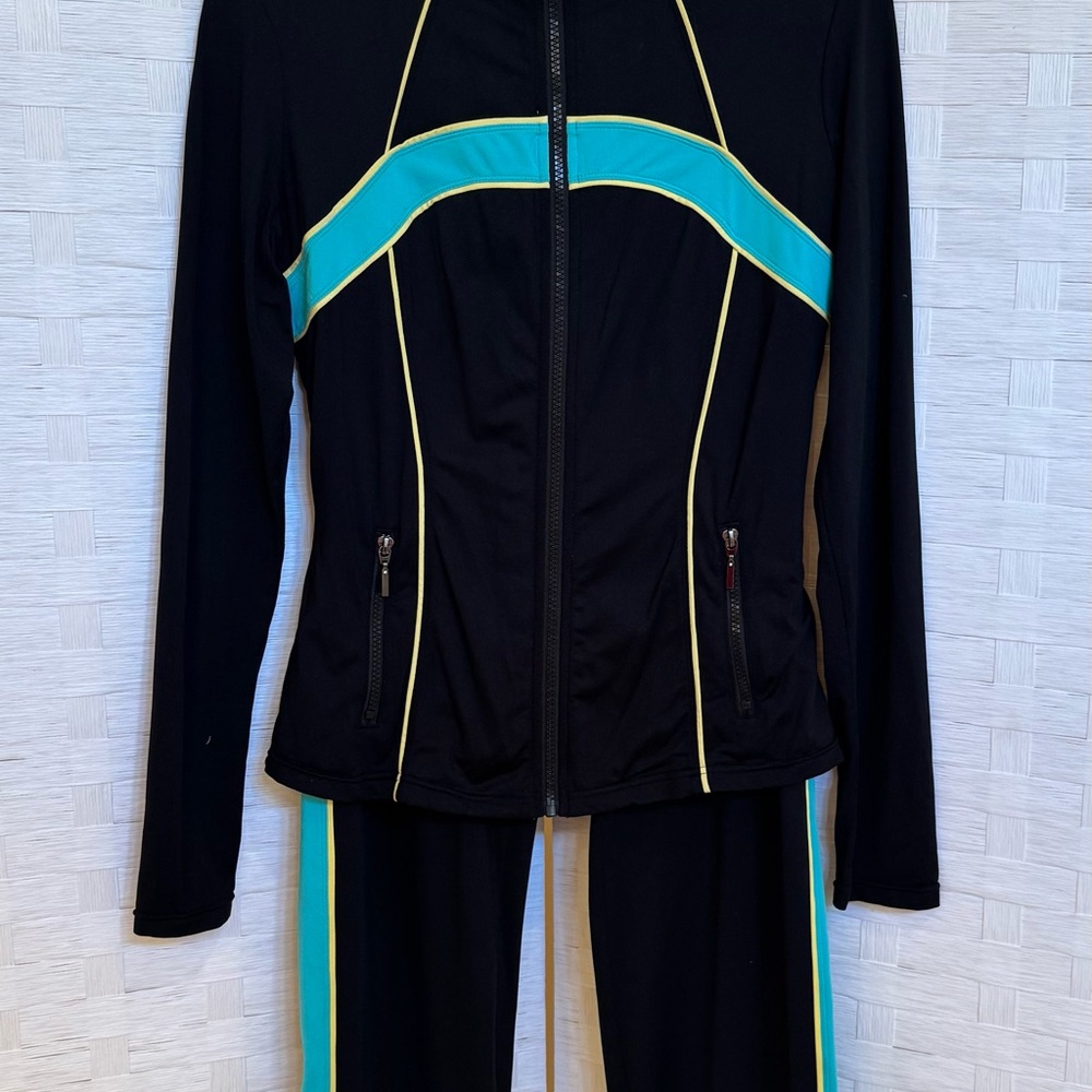 Boston Proper Sport Black Turquoise Jacket and Pants S with Blue and Yellow - Picture 3 of 7